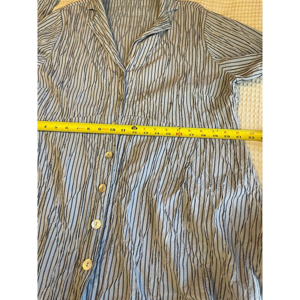 Cut Loose Button Up Long Sleeve Collared Striped Light Blue Mini Dress Large - Picture 7 of 11
